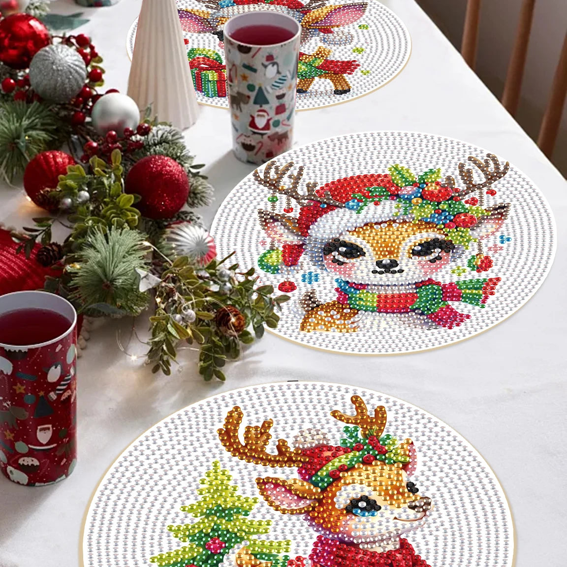 Diamond Painting Placemat schattig hert – set van 3 ronde onderzetters