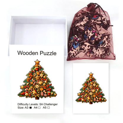 Houten figuren puzzel - Kerstboom thema - Unieke 3D puzzel met speciale vormen