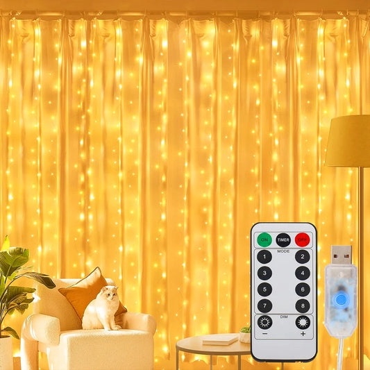 Kerst lichtgordijn 300 LED met afstandsbediening en 8 verlichtingsstanden