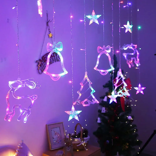 Kerst lichtgordijn rendier, bel en Kerstboom gordijnverlichting LED sfeerverlichting
