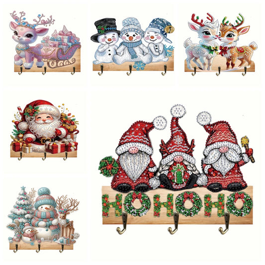 Diamond Painting Kapstok/Sleutelrek Kerst – Houten Wandhaak met Diamond Painting Steentjes