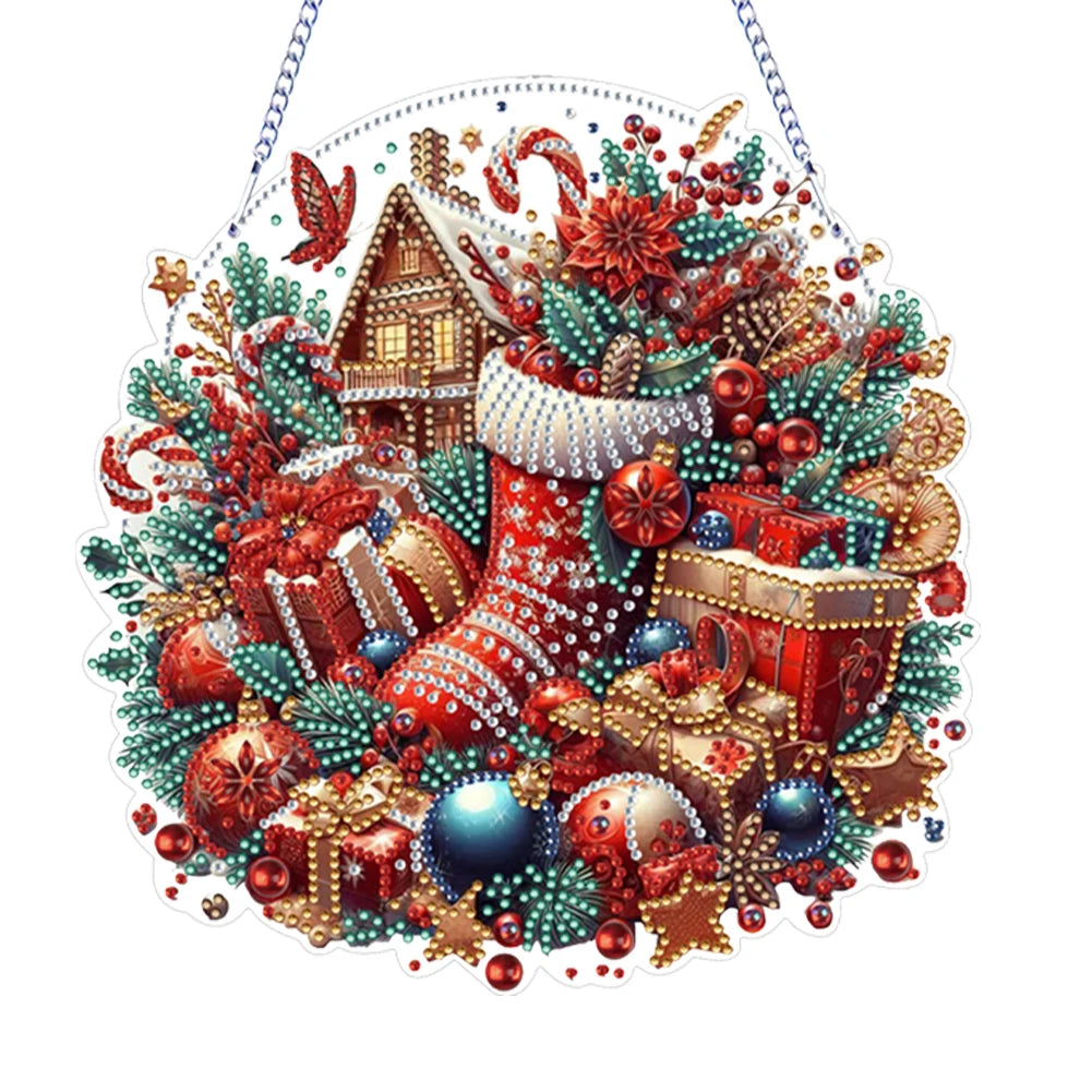 Diamond Painting Kerstkrans raamdecoratie met strass steentjes