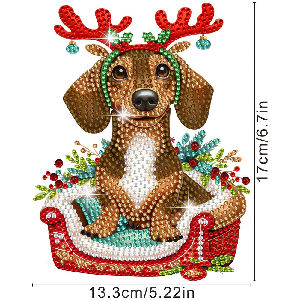 Diamond Painting Tafelornament Schuddend Hoofd Kat en hond Kerst