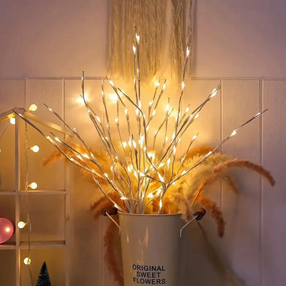 Kerst lamp witte berken tak met LED verlichting voor feestelijke decoratie