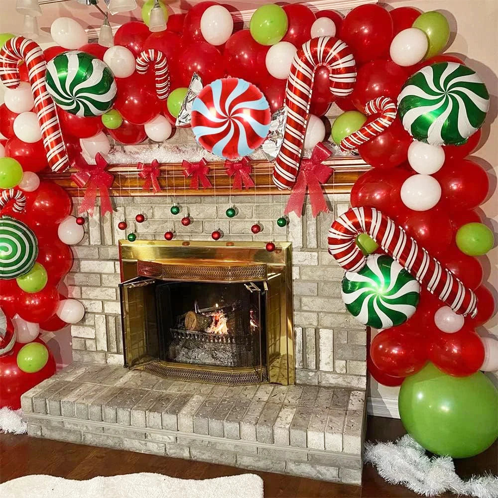 Opblaasbaar Kerst ornament snoepstok en ster decoratie in rood en groen