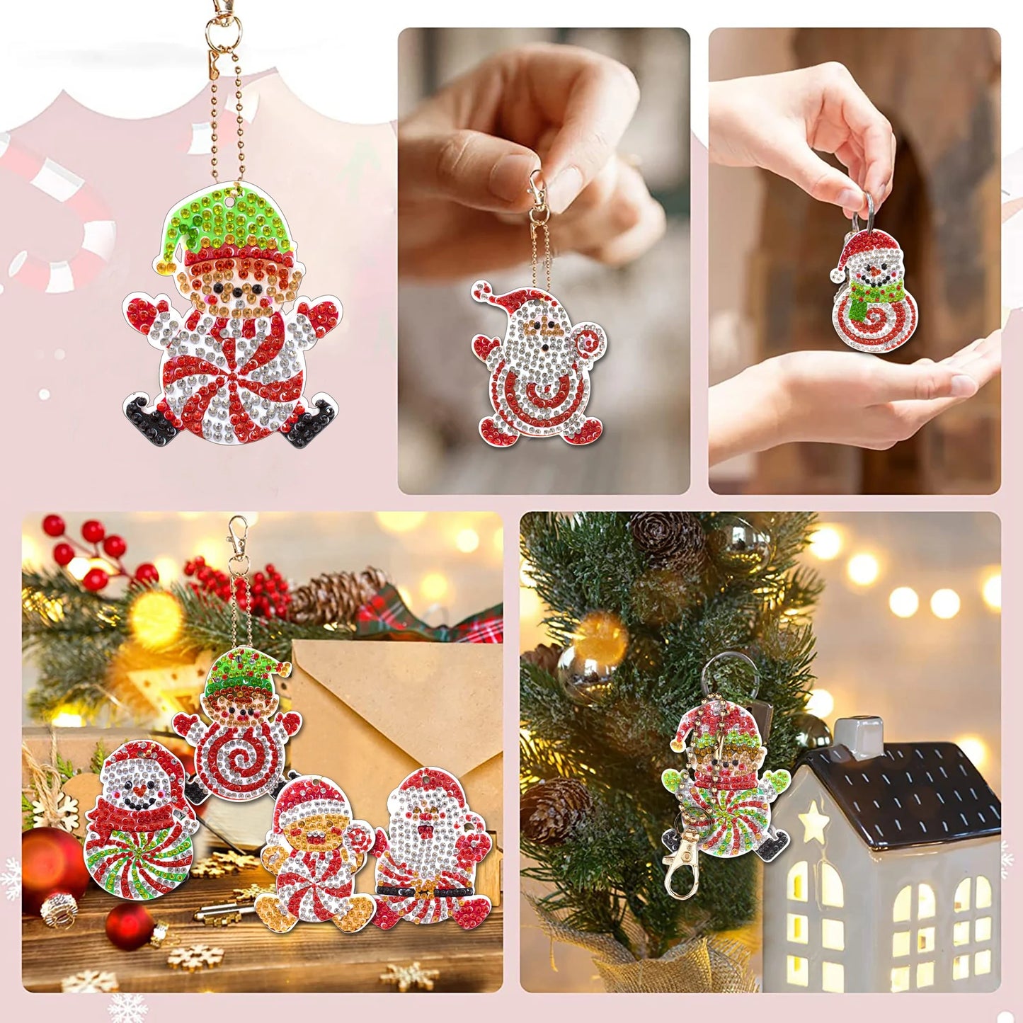 Diamond Painting Kerst Sleutelhangers 16-delig met pinguïns, kerstman en meer