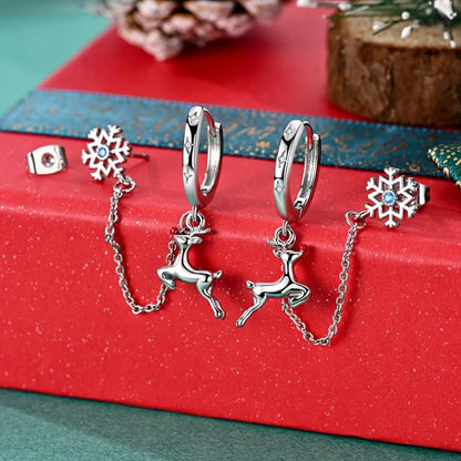 Kerst oorbellen rendier met sneeuwvlok van 925 sterling zilver en zirconia