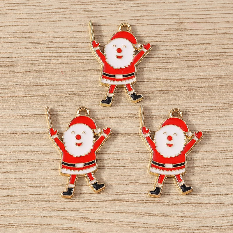 Kerst hanger/bedel voor ketting of armband – Vrolijke kerstman emaille charms set - 10 stuks