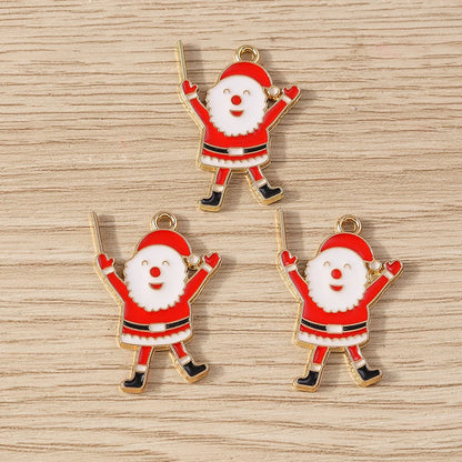 Kerst hanger/bedel voor ketting of armband – Vrolijke kerstman emaille charms set - 10 stuks
