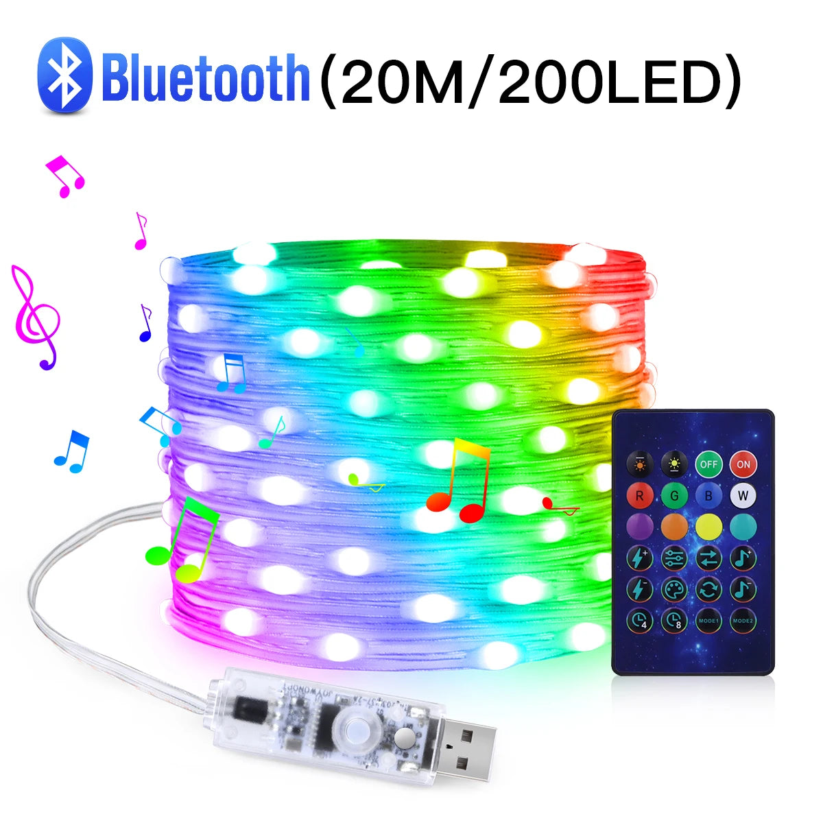 Slimme Kerstverlichting met Bluetooth – USB LED Sfeerverlichting RGBIC, IP65 Waterdicht, App Bediening (2M-20M)