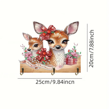Diamond Painting Kapstok/Sleutelrek Kerst – Houten Wandhaak met Diamond Painting Steentjes