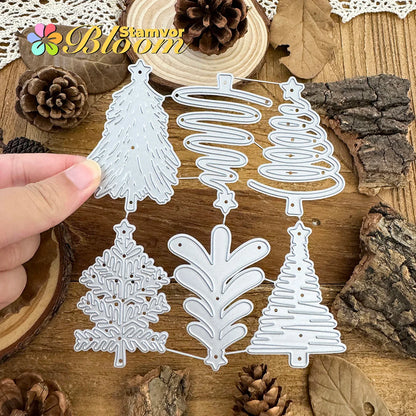 Snijmal kerstbomen met sterren – metalen stansvormen voor decoratie en scrapbooking