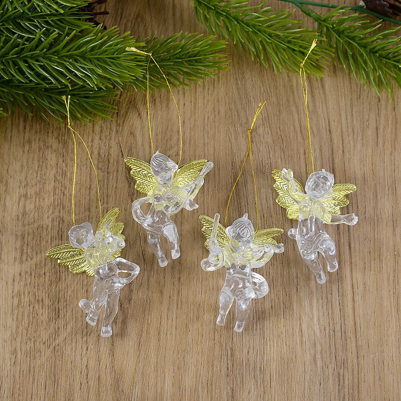 Kerstboom ornament acryl engeltjes hangdecoratie set van 4 stuks