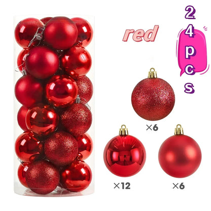 Kerstballen set 24 stuks – stevige kunststof ballen in effen kleuren