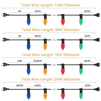Verlichte Kerst slinger kleurrijke C7 LED lampjes voor binnen en buiten