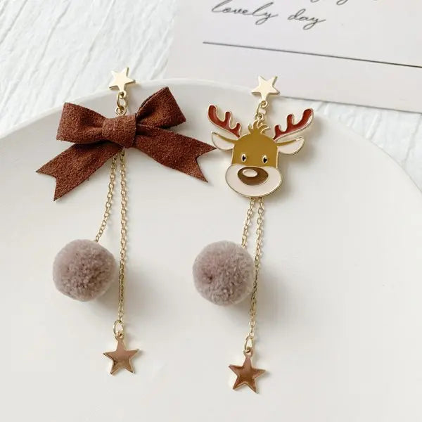 Kerst oorbellen elegante asymmetrische hangers met lange ketting - 013