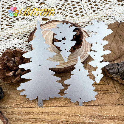 Snijmal Retro Winter Pine Bomen Laagjes voor Scrapbooking