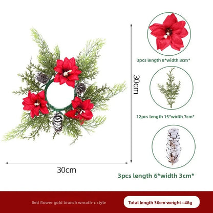 Kerst krans met rode bessen en kaarshouder voor sfeervolle tafeldecoratie