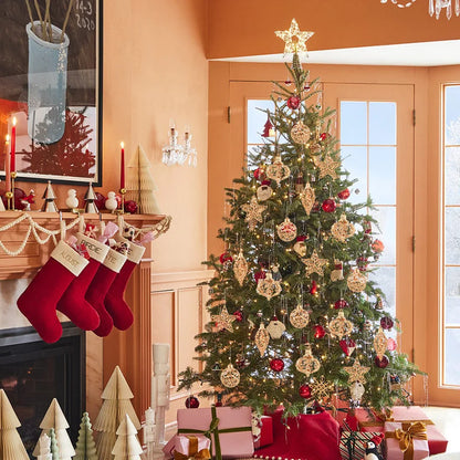 Kerstballen set goud met holle ster hangers voor kerstboomdecoratie