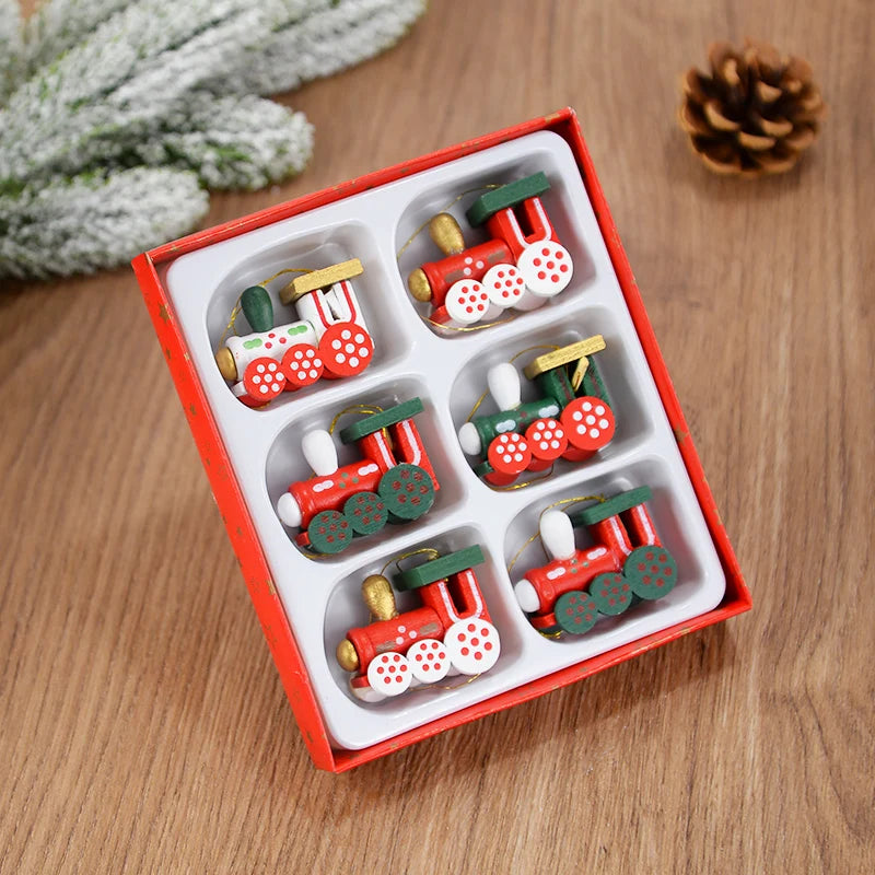Kerstboom ornament houten trein hanger kerstdecoratie mini poppetje