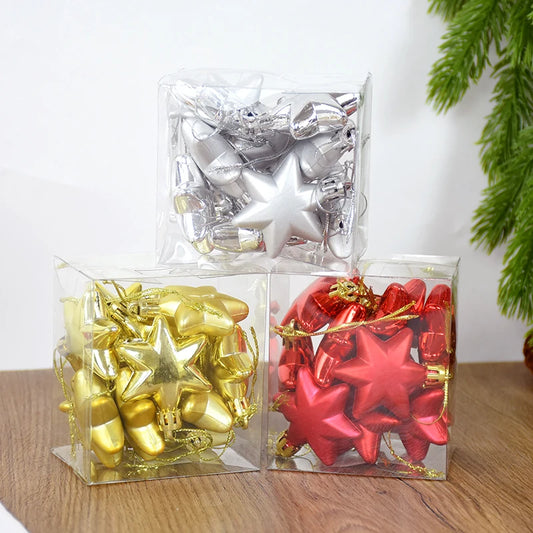 Kerstboom ornamenten gouden, rode of zilveren sterren set van 12 kerstballen hangdecoratie