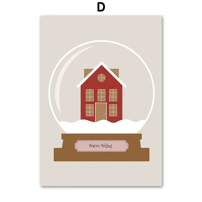 Kerst schilderij (canvas) panda met kerstboom en sneeuwvlokken – moderne wanddecoratie