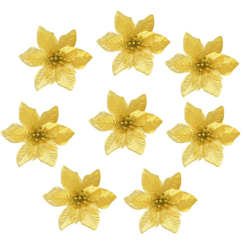 Kerstboom ornament glitter kunstbloemen 13cm decoratie set