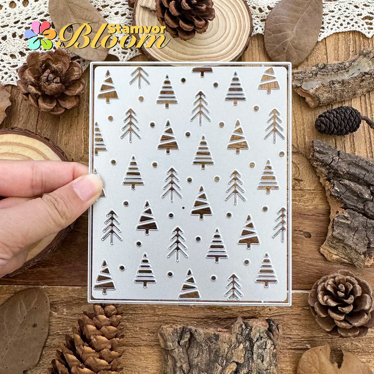 Snijmal kerstbomen vierkant frame achtergrond voor kaarten en scrapbooking