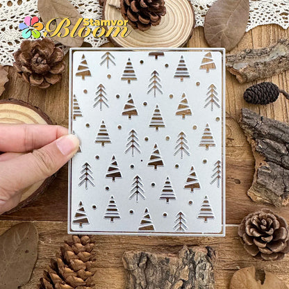 Snijmal kerstbomen vierkant frame achtergrond voor kaarten en scrapbooking