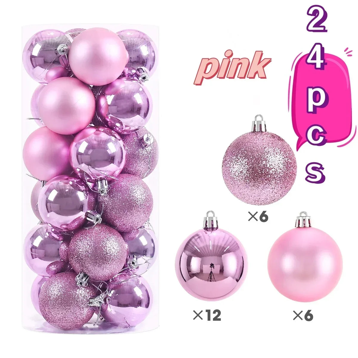 Kerstballen set 24 stuks – stevige kunststof ballen in effen kleuren
