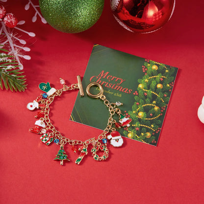 Kerst armband met kerstman sneeuwpop ster en kerstboom hanger