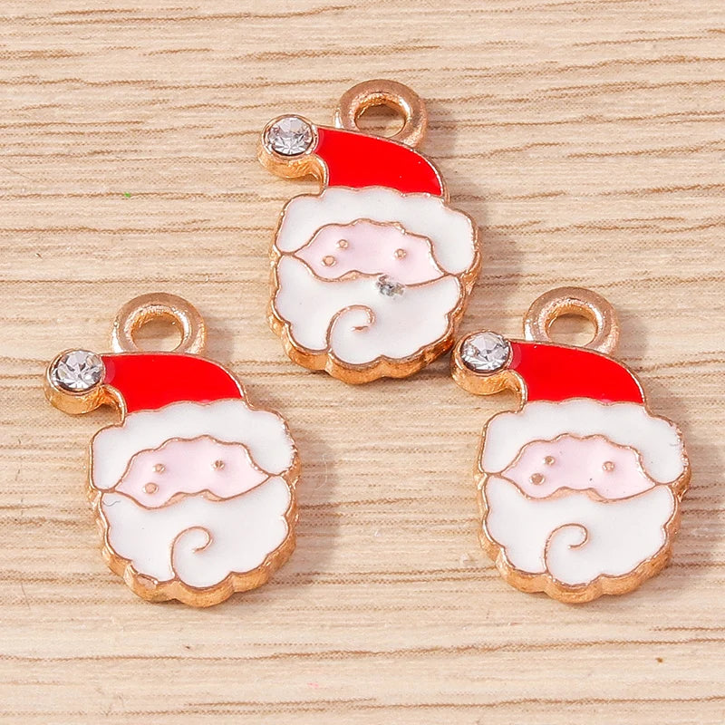 Kerst hanger/bedel voor ketting of armband – Vrolijke kerstman emaille charms set - 10 stuks