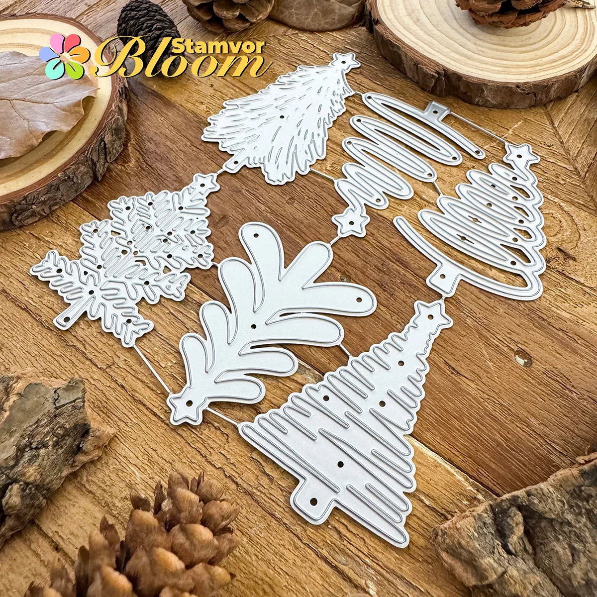 Snijmal kerstbomen met sterren – metalen stansvormen voor decoratie en scrapbooking