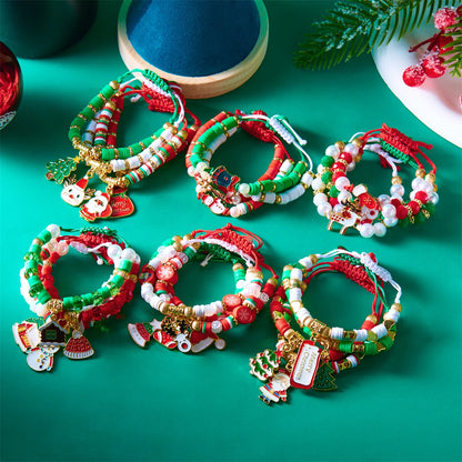 Kerst armband set met kerstboom rendier en kerstman kralen (4 stuks)