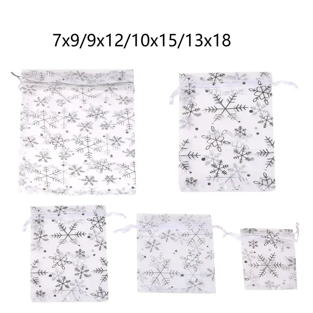 Kerst cadeau verpakking organza sneeuwvlok zakjes rood wit voor sieraden en snoep