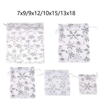 Kerst cadeau verpakking organza sneeuwvlok zakjes rood wit voor sieraden en snoep