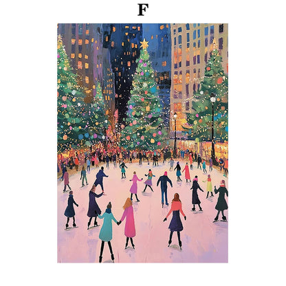 Kerst schilderij sfeervol nachtelijk sneeuwhuis met kerstboom op canvas