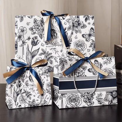 Kerst cadeau verpakking – Luxe bloemen geschenkzak met handvatten voor feestelijke cadeaus