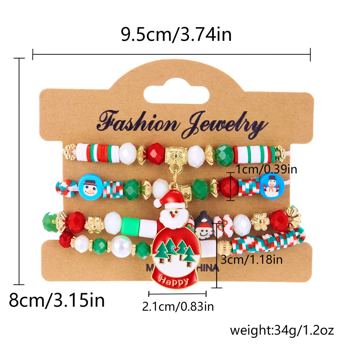 Kerst armband set met kerstboom rendier en kerstman kralen (4 stuks)