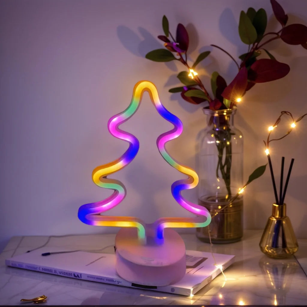 Kerst lamp neon kerstboom LED tafeldecoratie met USB en batterijen