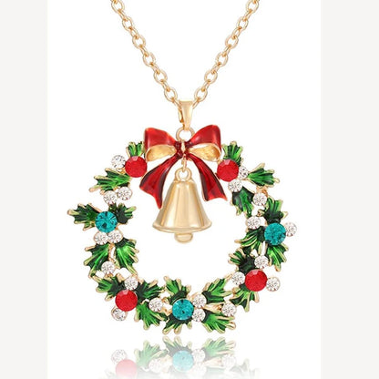 Kerst ketting met fonkelende strassteen krans en belhanger – feestelijke dames sieraden