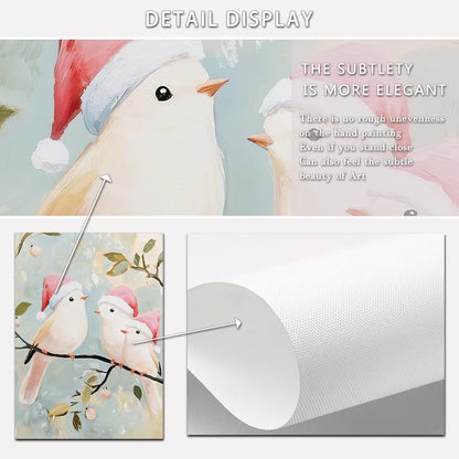 Kerst schilderij roze strik cadeau kerstboom sneeuwhuis slee poster