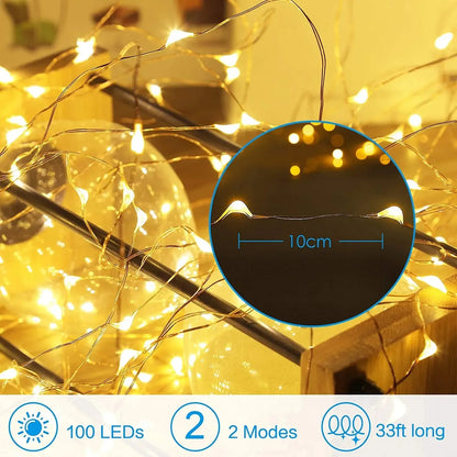 Kerst Lichtsnoer 1 Stuk – LED Koperdraad Lichtjes met Batterijdoos – Warm Wit – Sfeervolle Decoratie