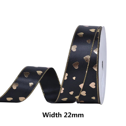 Kerst cadeau lint goud hartjes print – 10 yards luxe feestelijk lint
