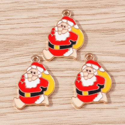 Kerst hanger/bedel voor ketting of armband – Vrolijke kerstman emaille charms set - 10 stuks