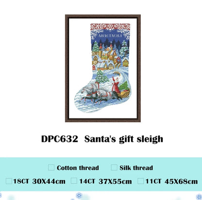 Borduurpakket – Kerst slee met cadeaus – Kruissteek