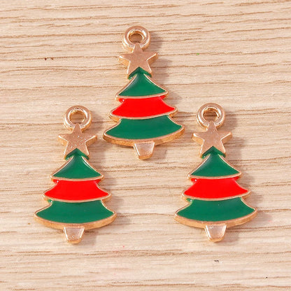 Kerst hanger/bedel voor ketting of armband – Mix van 10 modieuze emaille kerstboom bedels