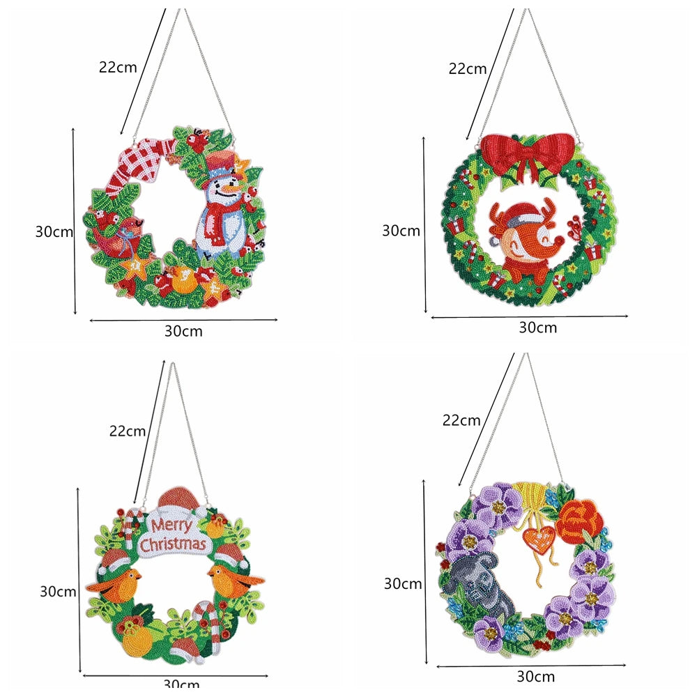 Diamond Painting Kerstkrans Sneeuwpop 30x30cm Inclusief Ophangsysteem