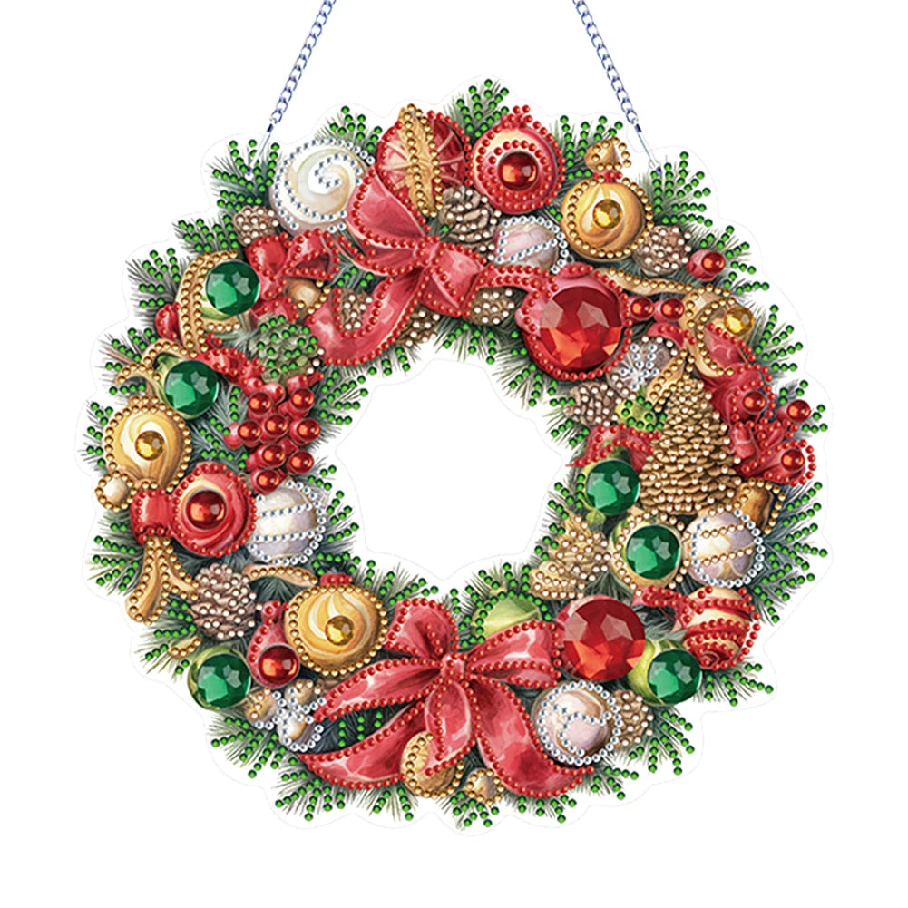 Diamond Painting Hangend Ornament Kerst Krans – Kerstdecoratie met Steentjes – Uniek Cadeau - GJ211
