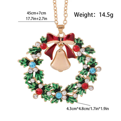 Kerst ketting met fonkelende strassteen krans en belhanger – feestelijke dames sieraden